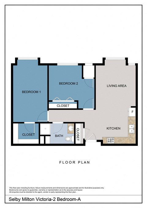 Floor plan for 2 beds, 1 bath, 918 sqft